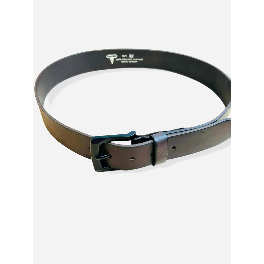 American Bison Dark Brown Leather Belt Mens SZ 32 Black Hardware Good Condition
